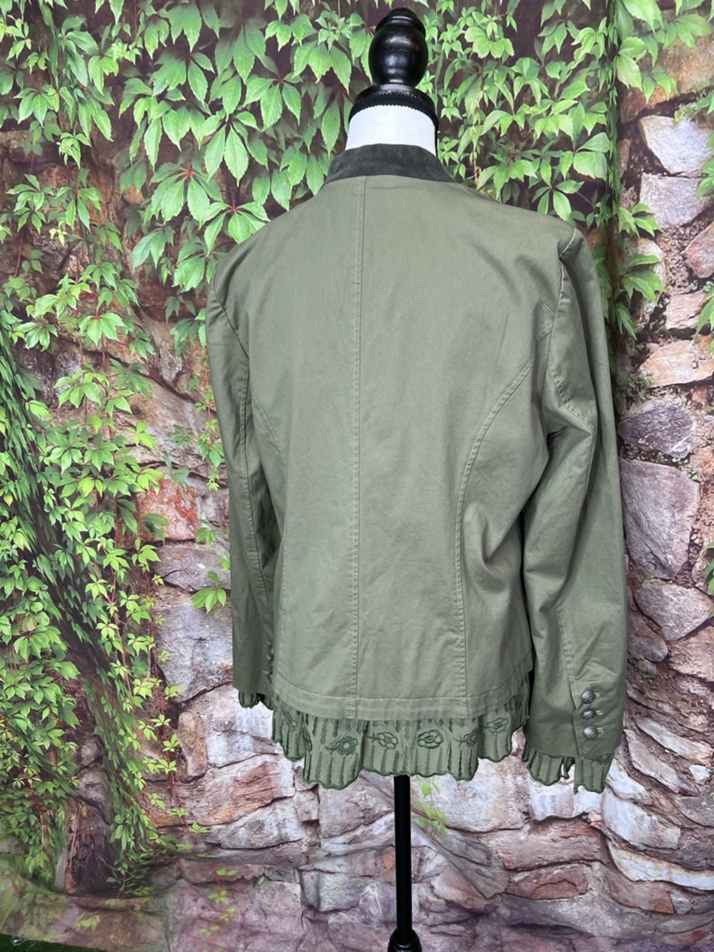 SUNDANCE Olive Ruffle Trim Boho Embroidery Military/Band Jacket, S - Picture 8 of 13